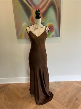 Showpo Brown Asymmetrical Slip Maxi Dress